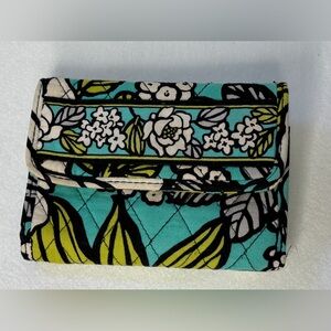 Vera Bradley Teal Blue Green Floral Trifold Wallet Snap Closure AUTHENTIC